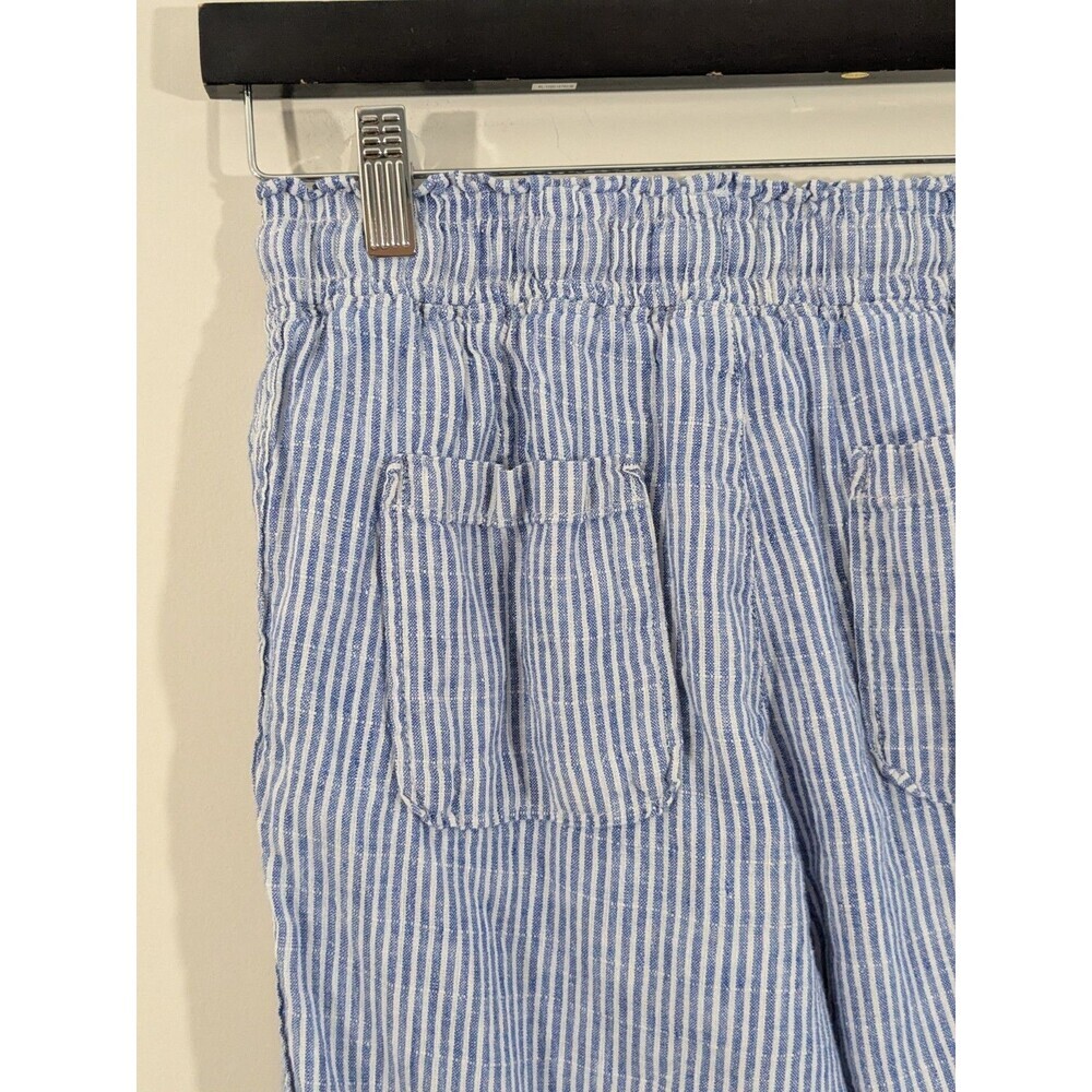 Melissa Nepton Striped Pants Blue White Linen Cropped Elastic Waist Nautical XS - Picture 10 of 12
